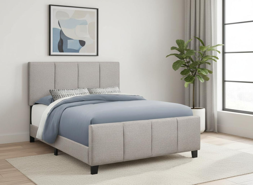 HomeRoots Gray Tufted Linen Queen Bed Frame - Stylish Upholstered Design with Black Accents for Modern Bedrooms 490196