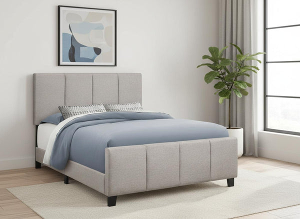 HomeRoots Gray Tufted Linen Queen Bed Frame - Stylish Upholstered Design with Black Accents for Modern Bedrooms 490196