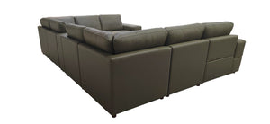 English Elm Premium Leather Match Sectional with Dual Recliners Console and Cup Holders Included Olive Green B2748S00161