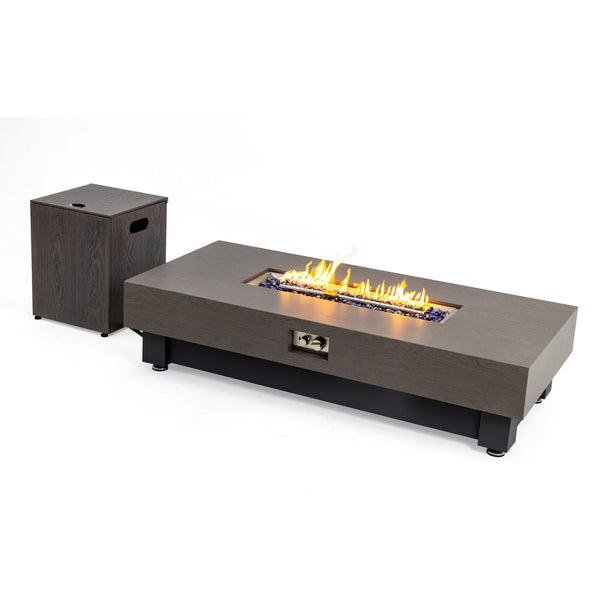 English Elm 60-INCH Modern Fire Pit Table with Stainless Steel Burner, Rain Cover, Propane Heater for Patio Gatherings Black,Walnut W3131P333699