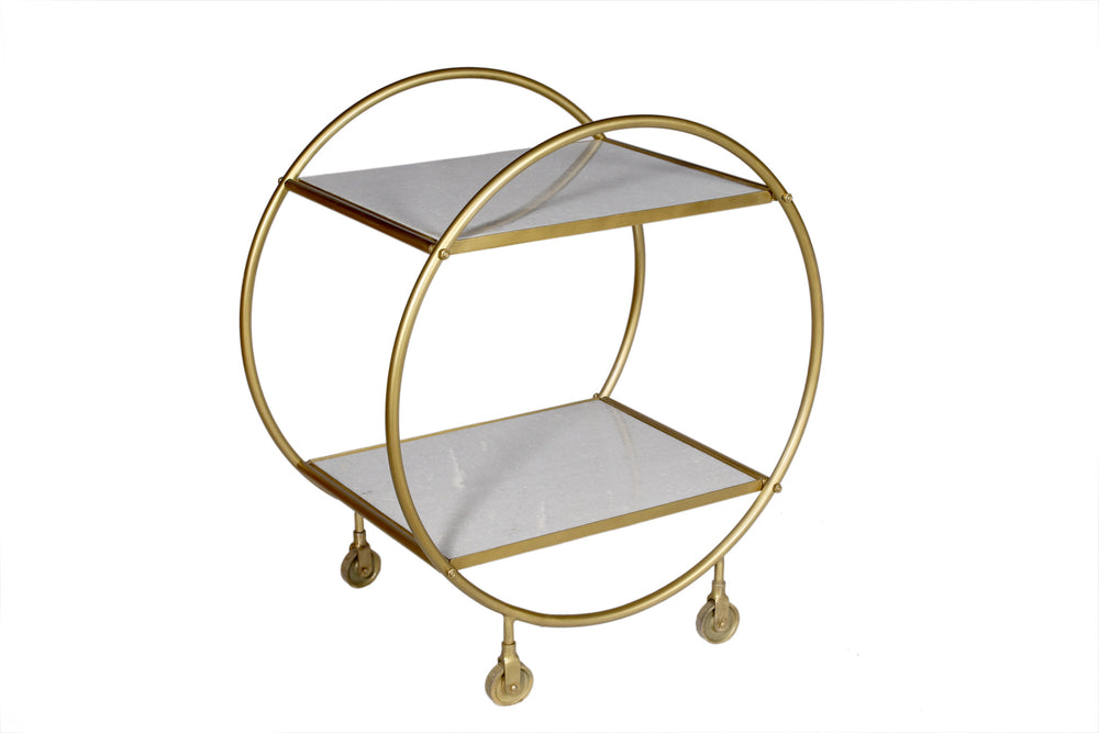 Homeroots Gray And Gold Iron And Marble Rolling Bar Cart   490201