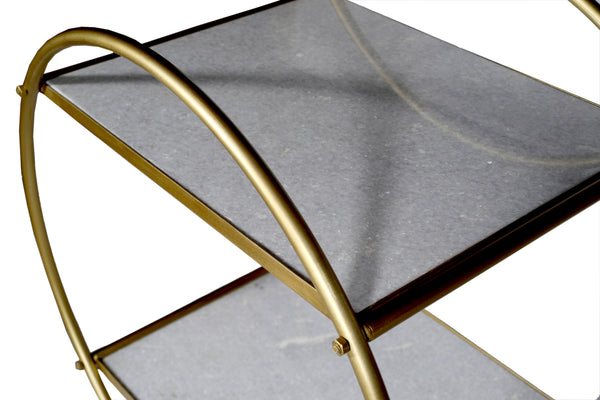 Homeroots Gray And Gold Iron And Marble Rolling Bar Cart   490201