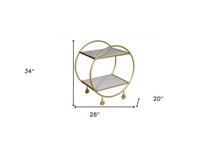 Homeroots Gray And Gold Iron And Marble Rolling Bar Cart   490201