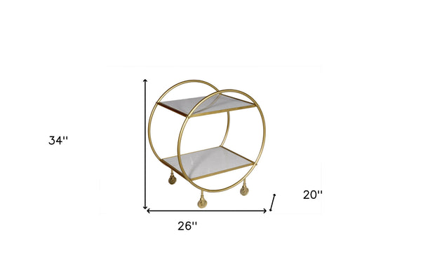 Homeroots Gray And Gold Iron And Marble Rolling Bar Cart   490201