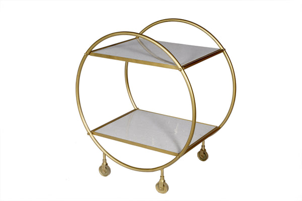 Homeroots Gray And Gold Iron And Marble Rolling Bar Cart   490201