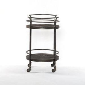 Homeroots Dark Gray Iron And Solid Wood Round Rolling Bar Cart   490202