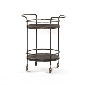 Homeroots Dark Gray Iron And Solid Wood Round Rolling Bar Cart   490202