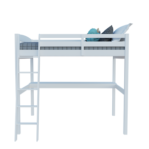 Homeroots White Solid Wood Full Double Size Loft Bed With Desk And Storage White Solid Wood 490205