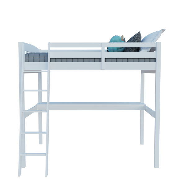 Homeroots White Solid Wood Full Double Size Loft Bed With Desk And Storage White Solid Wood 490205