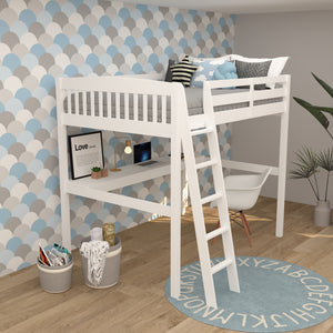 Homeroots White Solid Wood Full Double Size Loft Bed With Desk And Storage White Solid Wood 490205