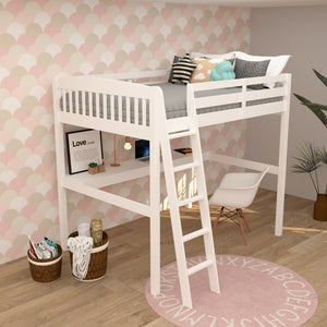 Homeroots White Solid Wood Full Double Size Loft Bed With Desk And Storage White Solid Wood 490205