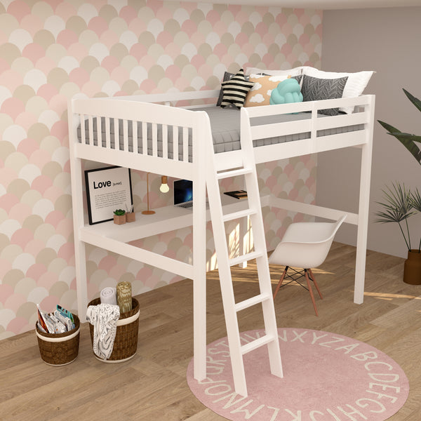 Homeroots White Solid Wood Full Double Size Loft Bed With Desk And Storage White Solid Wood 490205