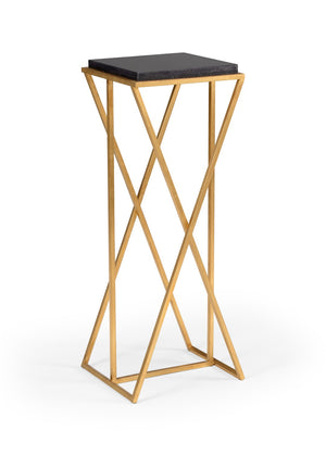 Wildwood Malcolm Marble-Top Pedestal With Antique Silver Leaf Iron Frame — Minimal Sculptural Display Stand Gold 490206