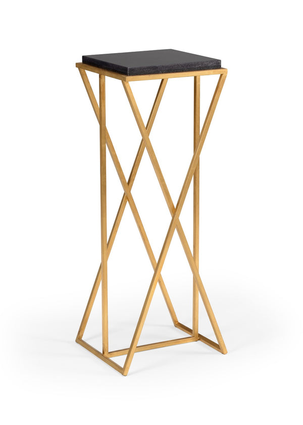 Wildwood Malcolm Marble-Top Pedestal With Antique Silver Leaf Iron Frame — Minimal Sculptural Display Stand Gold 490206