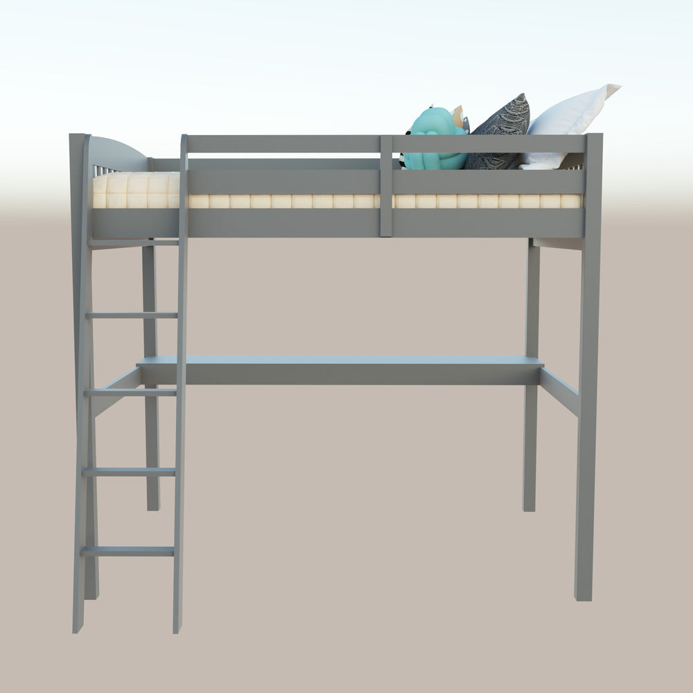 Homeroots Gray Solid Wood Full Double Size Loft Bed With Desk And Storage Grey Solid Wood 490206