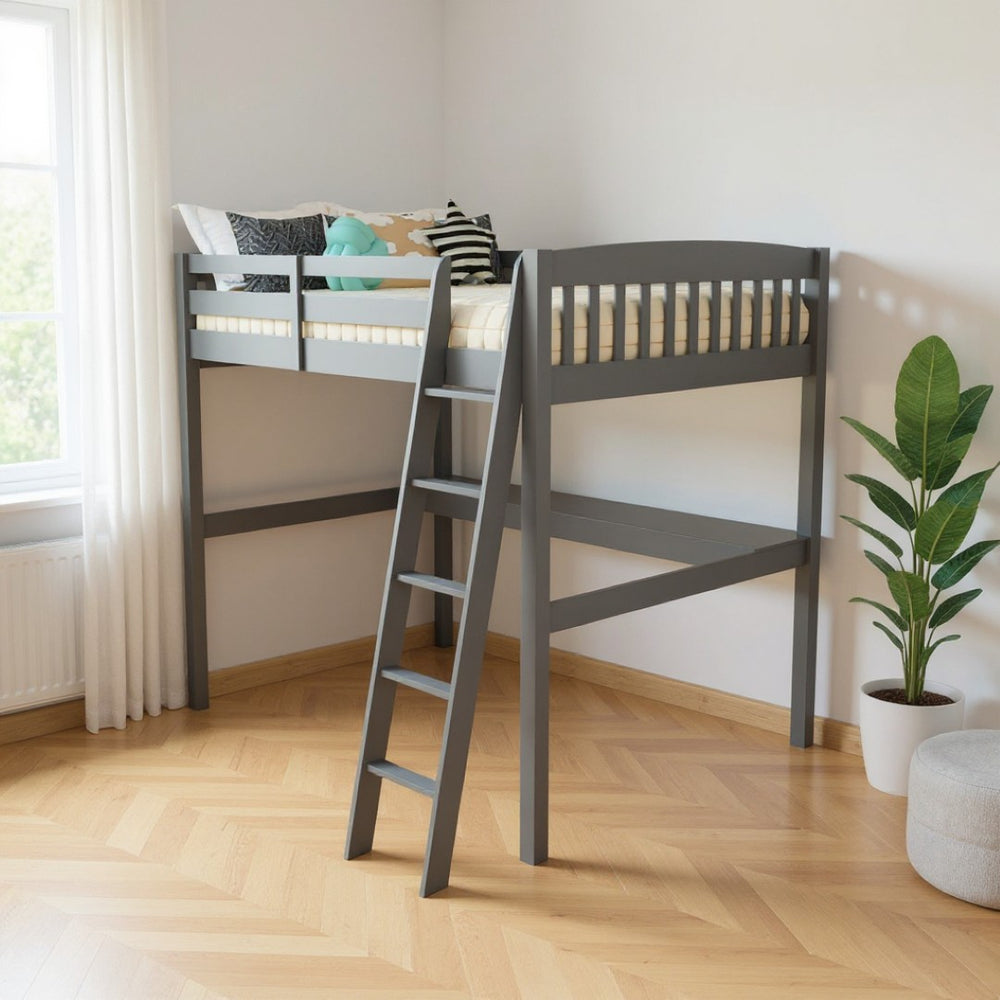 HomeRoots Gray Solid Pine Loft Bed with Integrated Desk and Storage for Stylish Kids' Bedrooms Upgrade Grey 490206