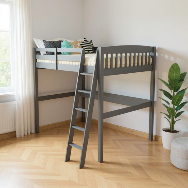 HomeRoots Gray Solid Pine Loft Bed with Integrated Desk and Storage for Stylish Kids' Bedrooms Upgrade Grey 490206