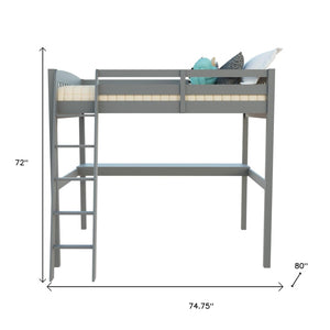 HomeRoots Gray Solid Pine Loft Bed with Integrated Desk and Storage for Stylish Kids' Bedrooms Upgrade Grey 490206