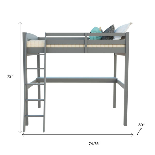 HomeRoots Gray Solid Pine Loft Bed with Integrated Desk and Storage for Stylish Kids' Bedrooms Upgrade Grey 490206