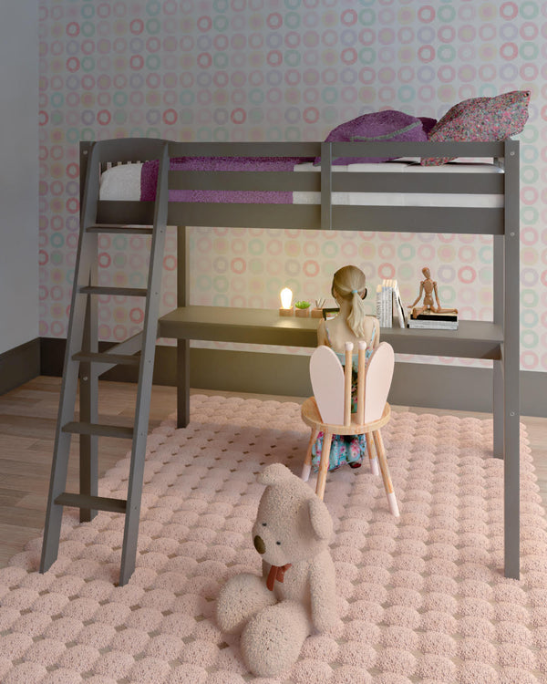 Homeroots Gray Solid Wood Full Double Size Loft Bed With Desk And Storage Grey Solid Wood 490206