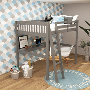 Homeroots Gray Solid Wood Full Double Size Loft Bed With Desk And Storage Grey Solid Wood 490206