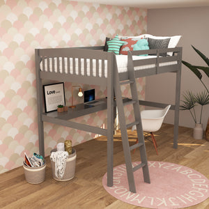 Homeroots Gray Solid Wood Full Double Size Loft Bed With Desk And Storage Grey Solid Wood 490206