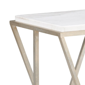 Wildwood Malcolm Marble-Top Pedestal With Antique Silver Leaf Iron Frame — Minimal Sculptural Display Stand White/Cream 490207