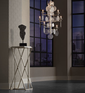 Wildwood Malcolm Marble-Top Pedestal With Antique Silver Leaf Iron Frame — Minimal Sculptural Display Stand White/Cream 490207