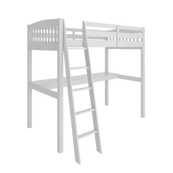 Homeroots White Solid Wood Twin Size Loft Bed With Desk And Storage White Solid Wood 490207