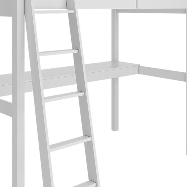 Homeroots White Solid Wood Twin Size Loft Bed With Desk And Storage White Solid Wood 490207