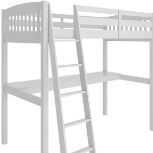Homeroots White Solid Wood Twin Size Loft Bed With Desk And Storage White Solid Wood 490207