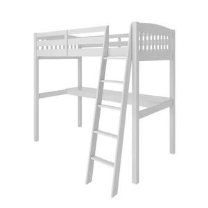 Homeroots White Solid Wood Twin Size Loft Bed With Desk And Storage White Solid Wood 490207