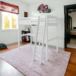 Homeroots White Solid Wood Twin Size Loft Bed With Desk And Storage White Solid Wood 490207