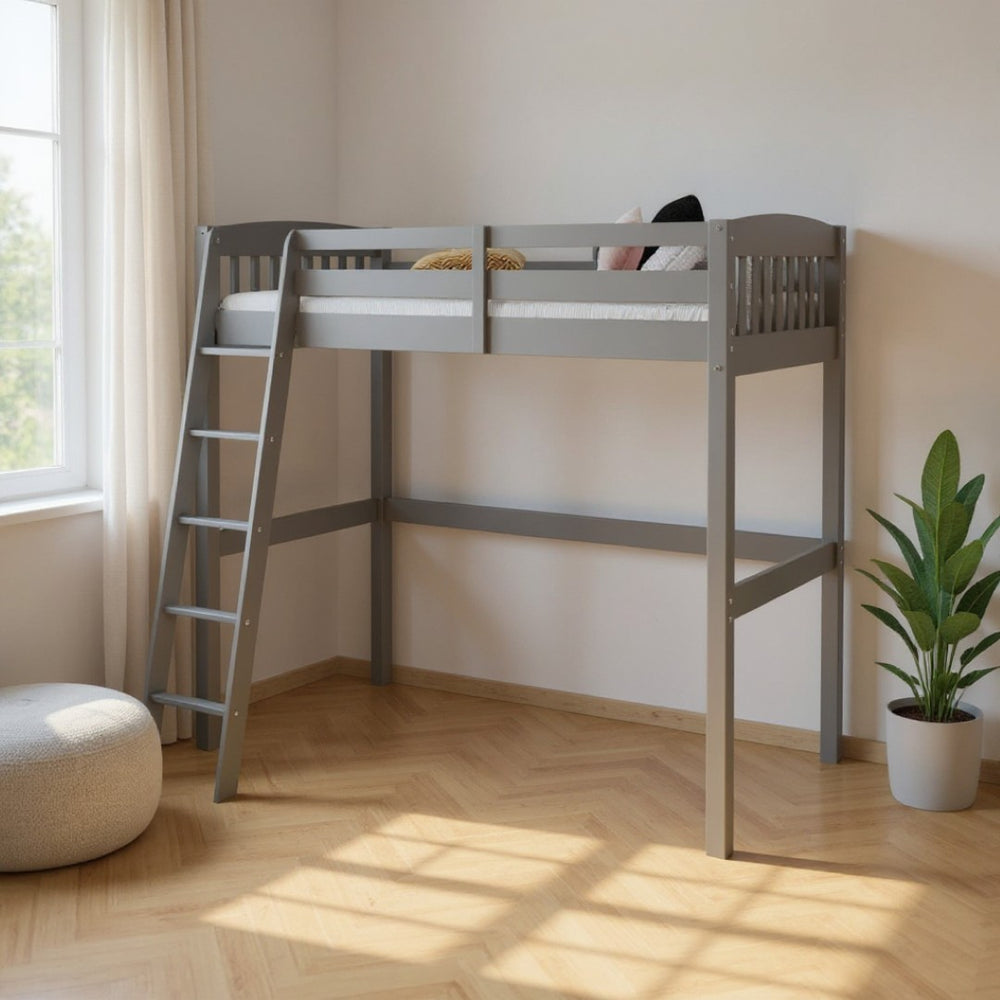 HomeRoots Gray Solid Wood Twin Loft Bed with Desk, Storage Drawer & Safe Access for Stylish Bedrooms 490208