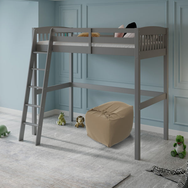 HomeRoots Gray Solid Wood Twin Loft Bed with Desk, Storage Drawer & Safe Access for Stylish Bedrooms 490208