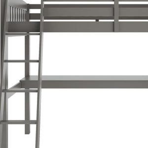 HomeRoots Gray Solid Wood Twin Loft Bed with Desk, Storage Drawer & Safe Access for Stylish Bedrooms 490208