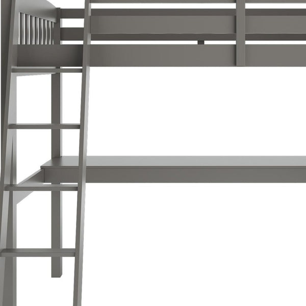 HomeRoots Gray Solid Wood Twin Loft Bed with Desk, Storage Drawer & Safe Access for Stylish Bedrooms 490208