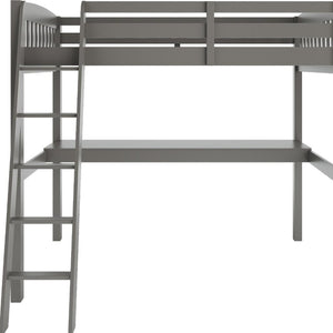 HomeRoots Gray Solid Wood Twin Loft Bed with Desk, Storage Drawer & Safe Access for Stylish Bedrooms 490208