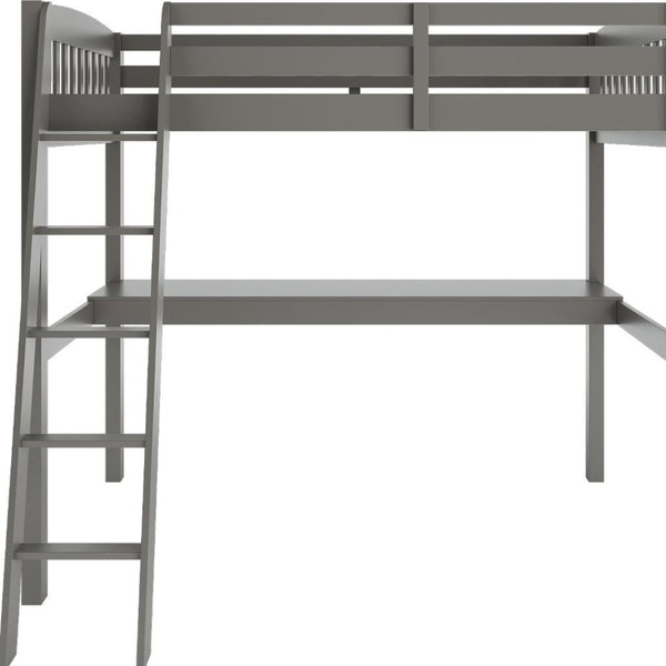 HomeRoots Gray Solid Wood Twin Loft Bed with Desk, Storage Drawer & Safe Access for Stylish Bedrooms 490208
