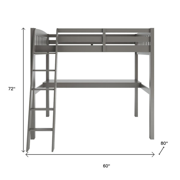 HomeRoots Gray Solid Wood Twin Loft Bed with Desk, Storage Drawer & Safe Access for Stylish Bedrooms 490208