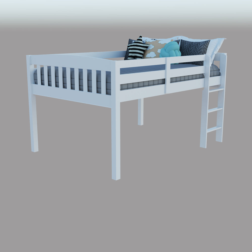 Homeroots White Solid Wood Full Double Size Low Loft Bed White Solid Wood 490209