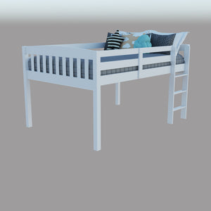 Homeroots White Solid Wood Full Double Size Low Loft Bed White Solid Wood 490209