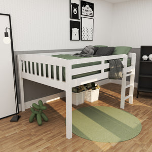 Homeroots White Solid Wood Full Double Size Low Loft Bed White Solid Wood 490209
