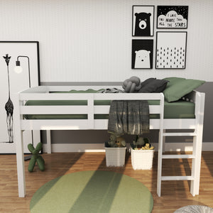 Homeroots White Solid Wood Full Double Size Low Loft Bed White Solid Wood 490209