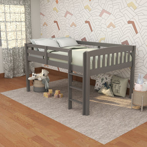 Homeroots Gray Solid Wood Twin Size Low Loft Bed  Solid Wood 490210