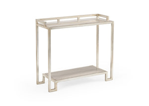 Wildwood Bogart Silver Leaf Bar Stand With Natural Veined Stone Top — Transitional Luxe Serving & Display Piece 490212
