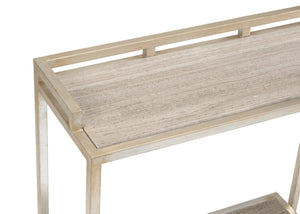 Wildwood Bogart Silver Leaf Bar Stand With Natural Veined Stone Top — Transitional Luxe Serving & Display Piece 490212