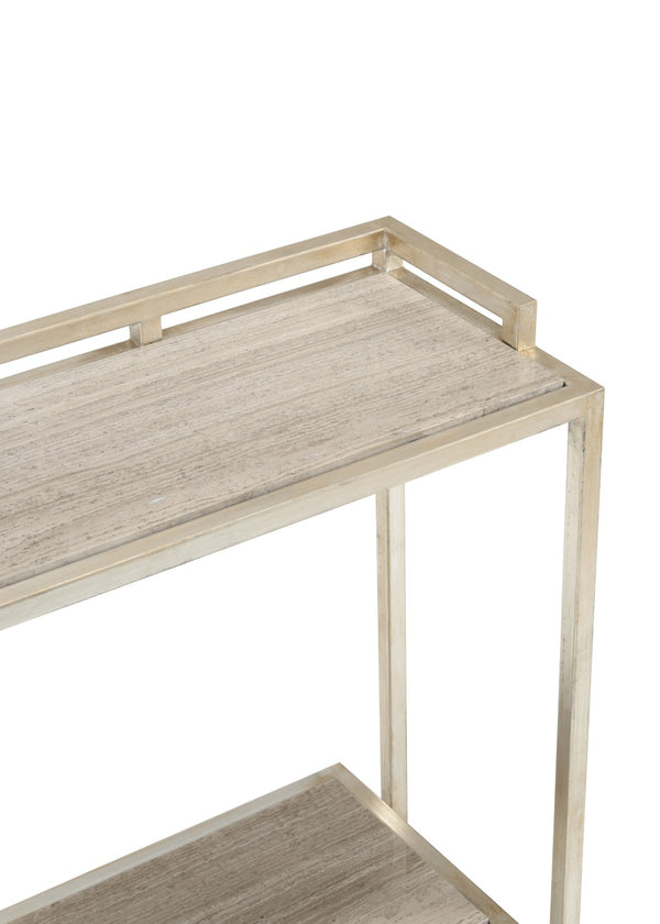 Wildwood Bogart Silver Leaf Bar Stand With Natural Veined Stone Top — Transitional Luxe Serving & Display Piece 490212