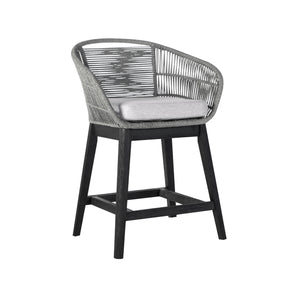 Homeroots 38" Light Gray Solid Wood Low Back Outdoor Bar Height Chair With Footrest  Eucalyptus,Rope 490214