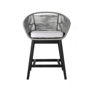 Homeroots 38" Light Gray Solid Wood Low Back Outdoor Bar Height Chair With Footrest  Eucalyptus,Rope 490214